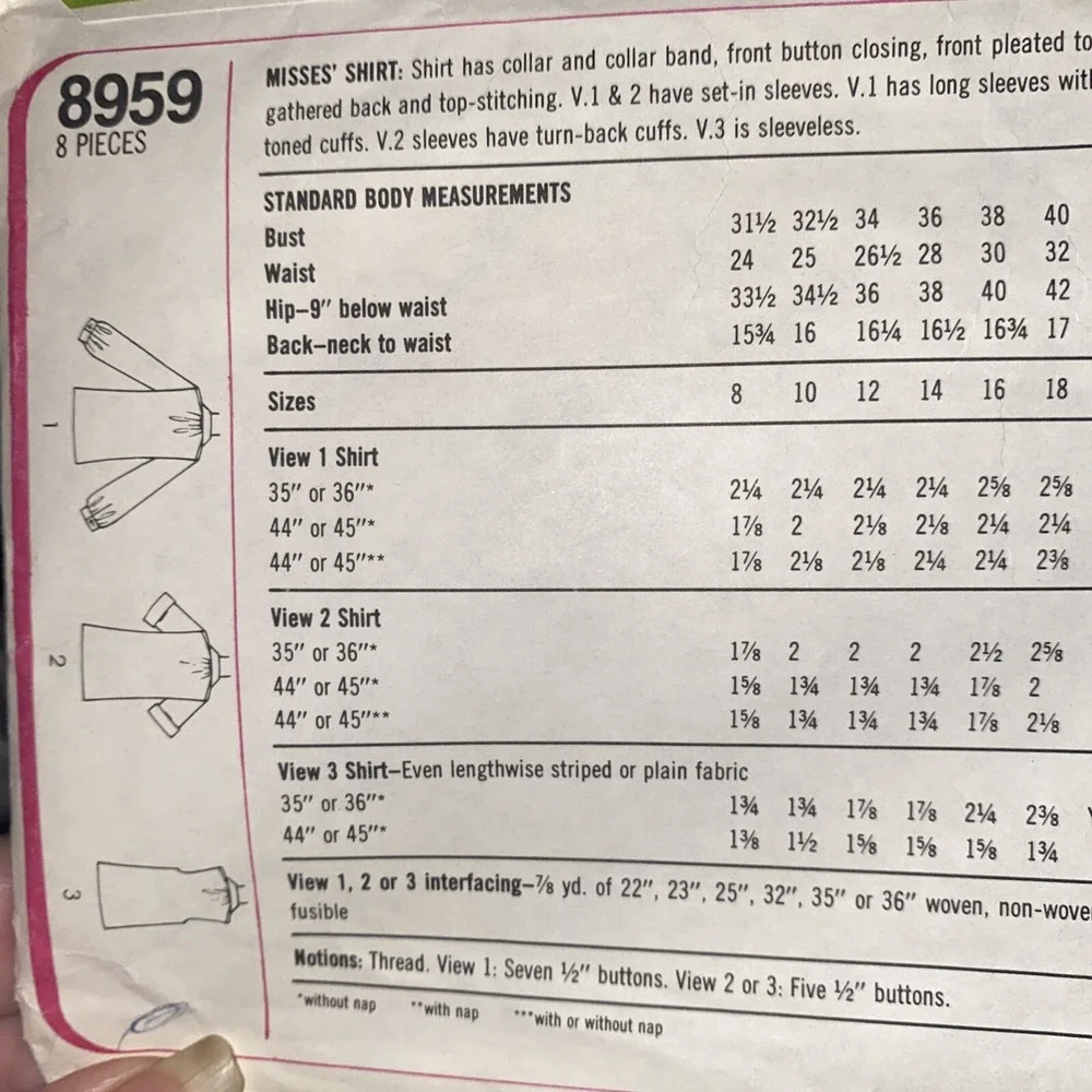 Vtg Simplicity pattern 8959 Misses' button front, collar Shirt sz 12 Cut Compl